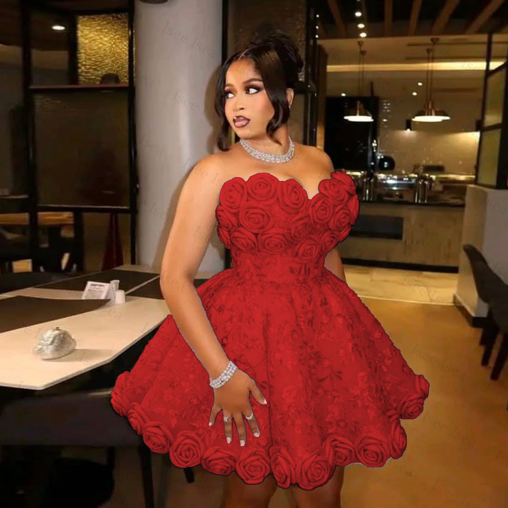 African Flowers Short Cocktail Dresses for Women Sweetheart Corset Mini Lace Mini Birthday Wedding Party Dinner Dress Customized