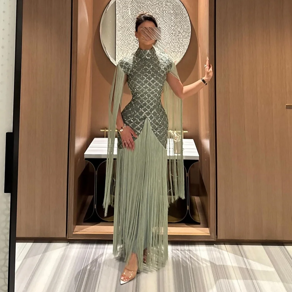 Customized Luxury Formal Evening Gowns Sparkle Straight Tassel Long Dresses Wedding Party Dress Elegant High Quality