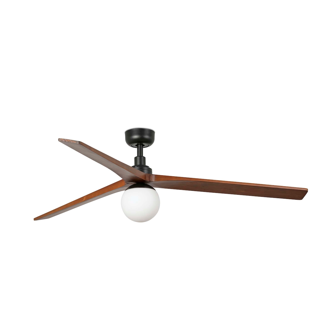 faro barcelona klim l schwarzer ventilator mit flügeln aus dunklem walnussholz und beleuchtung. Durchmesser 150 cm, Höhe 40,8 cm. Image