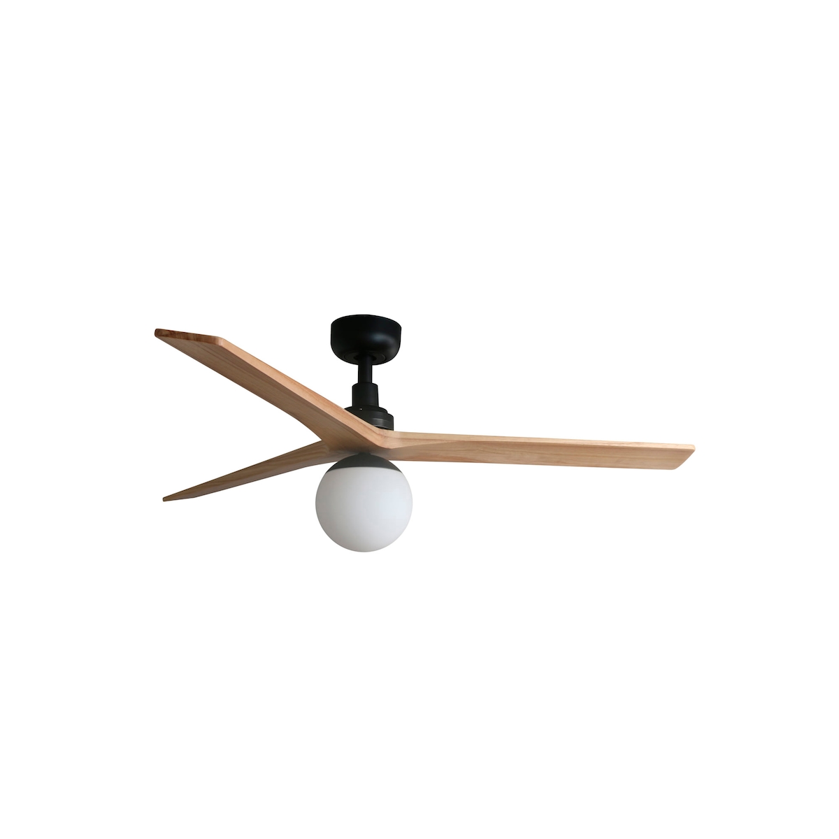 faro barcelona klim m schwarzer ventilator mit flügeln aus dunklem walnussholz und beleuchtung. Durchmesser 125 cm, Höhe 34,8 cm. Image