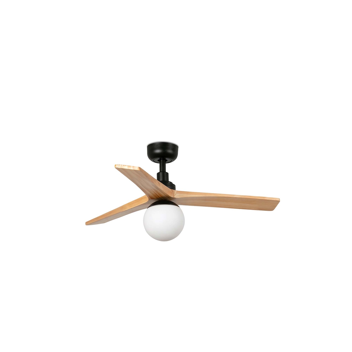 faro barcelona 342841B klim s schwarzer ventilator mit eichenholzflügeln und beleuchtung. Durchmesser 92,5 cm, Höhe 34,8 cm. Image