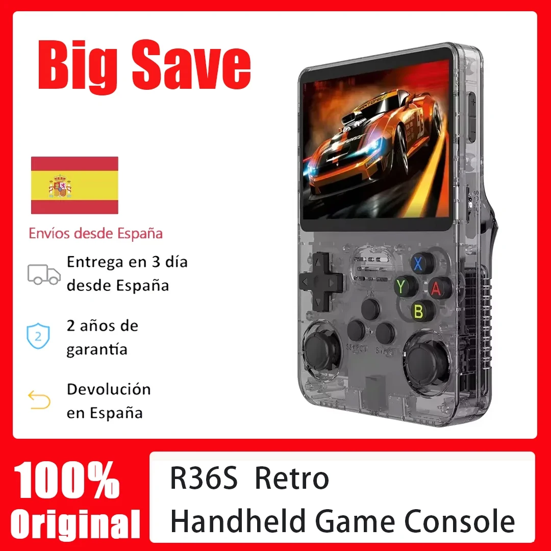 R36S Tragbare Retro-Spielkonsole, Linux-Betriebssystem, 3,5-Zoll-IPS-Display, Taschen-Videoplayer, 64GB, 15000+ Klassische Spiele Image