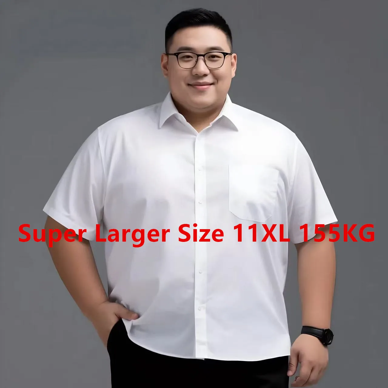 Übergroßes 150KG 155KG Herren-Businesshemd Kurzarm Sommer Twill Weiß Gesellschafts- und Bürokleidung für Partys und Hochzeiten Herrenbekleidung 11XL 10XL 9XL Image