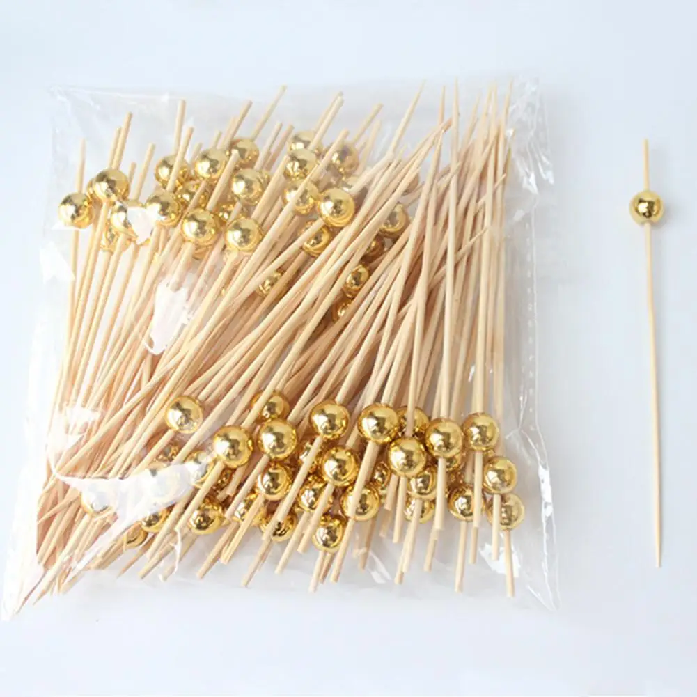 100/25 Stück Einweg Perle Bambus Spieße Obst Snacks Cocktail Vorspeisen Gabel Spieße Bar Fiesta Hochzeit Geburtstag Lieferungen Image