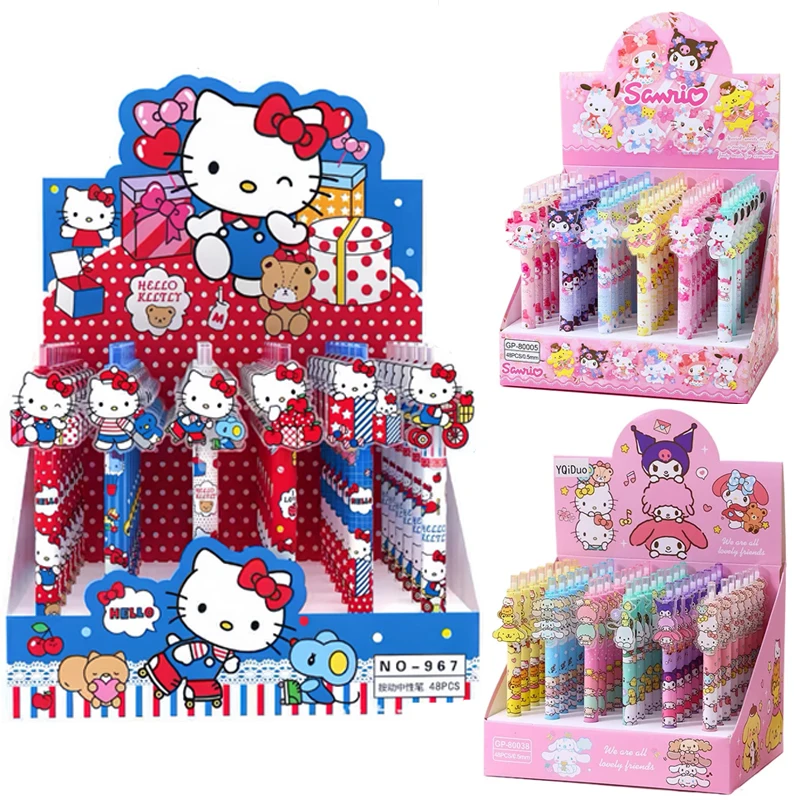 6/48 Stück/Set Kawaii Sanrio Kitty Druckgelstifte, Niedliche 0,5mm Schwarze Tinte Neutralstifte, Werbegeschenk für Büro und Schule, Schreibwaren Image