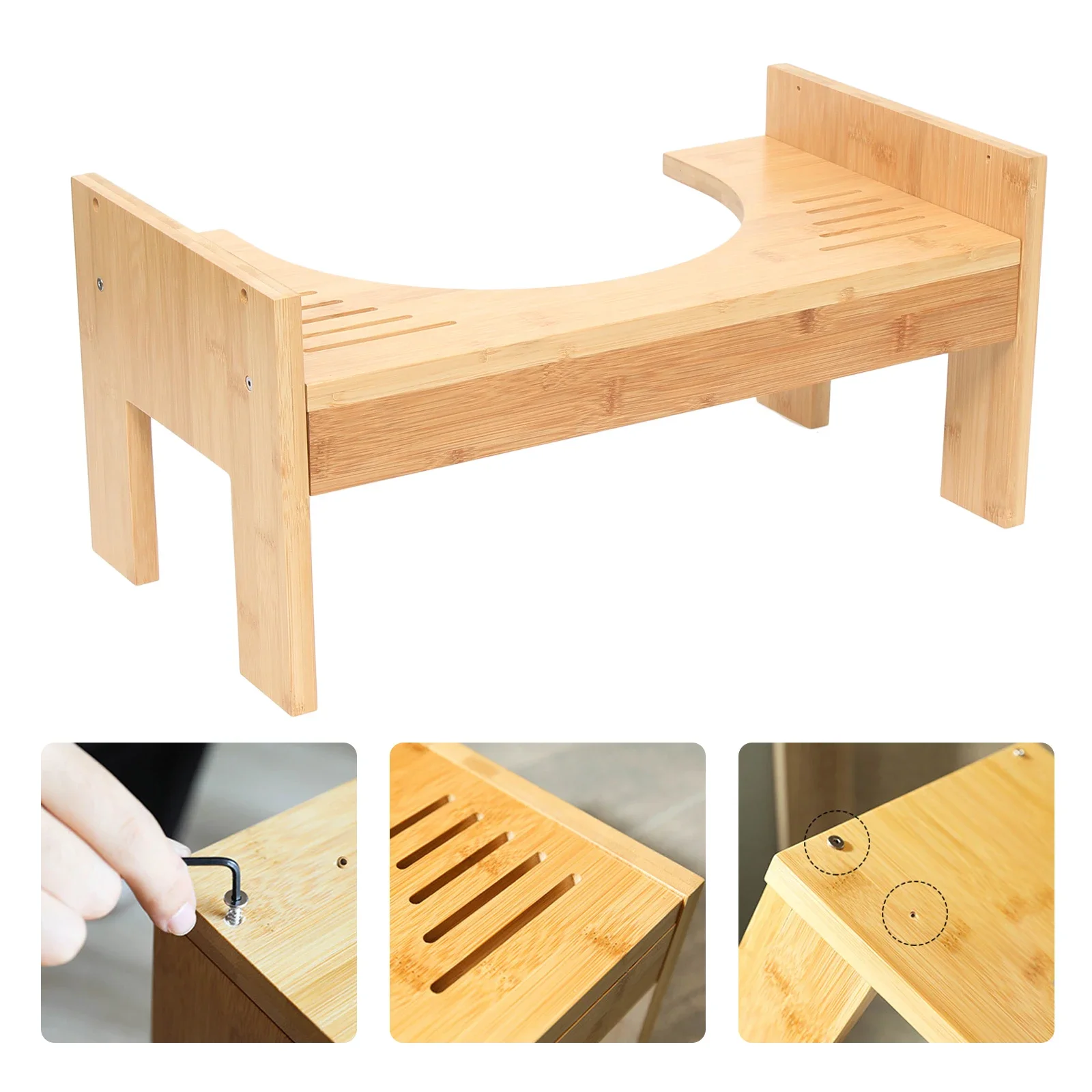 Verstellbarer Toiletten-Squatty-Tritthocker aus Bambusholz, Badezimmer-Töpfchenhilfe, Stapelentlastung, 7–9 Zoll