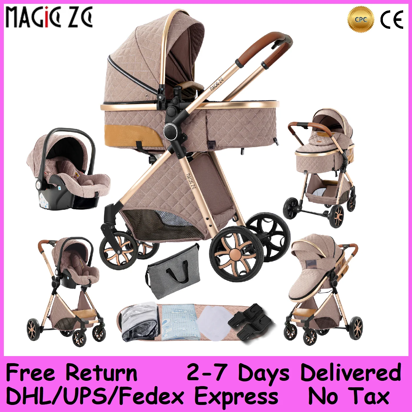 Ihre All-in-One-Reiselösung: 3-in-1-Leichter Kinderwagen und Kinderwagen für alle Gelände, geeignet für die Geburt mit einfacher kompakter Falte Image