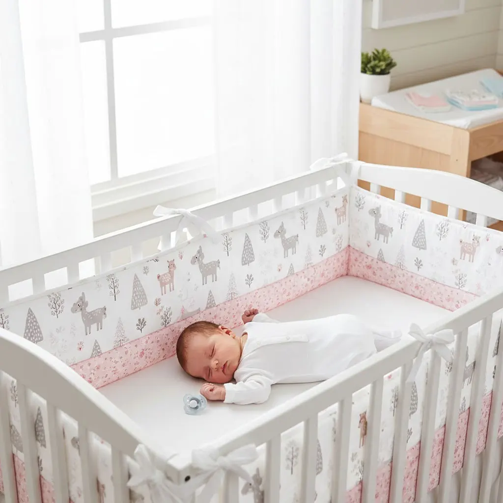 Rosa Baumwoll-Bettumrandung Weicher Aufprallschutz Bettgitter 120x30cm Babybett-Schutz Image