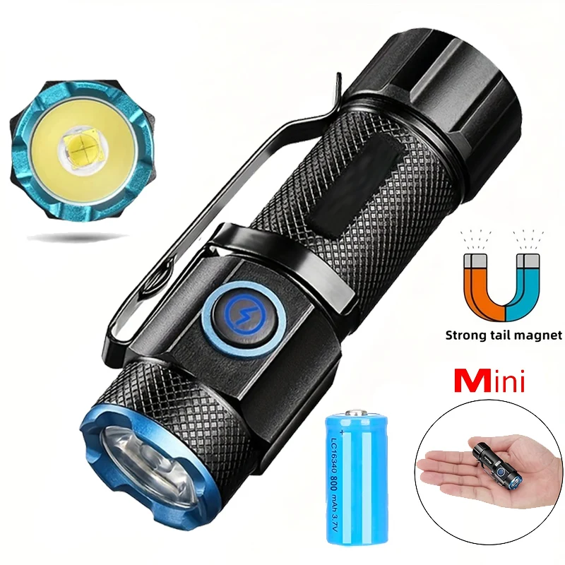 Ultrahelle Mini P50 LED-Taschenlampe, Outdoor-Hut-Clip-Taschenlampe, USB C, wiederaufladbar, mit Schwanzmagnet, Camping, Jagd, Notfalllampe Image