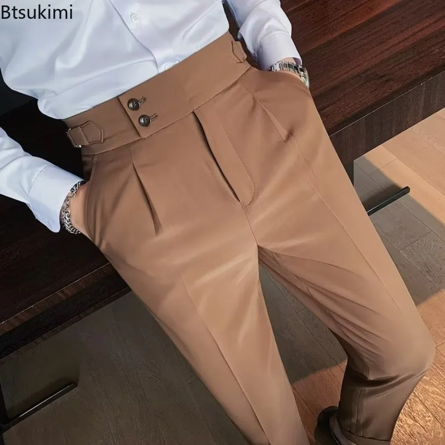 Neue 2026 männer Einfarbig Anzug Hosen Klassische Taste Einzelne Falten Slims Hosen für Männer Silhouette Business Casual Hosen männlichen Image