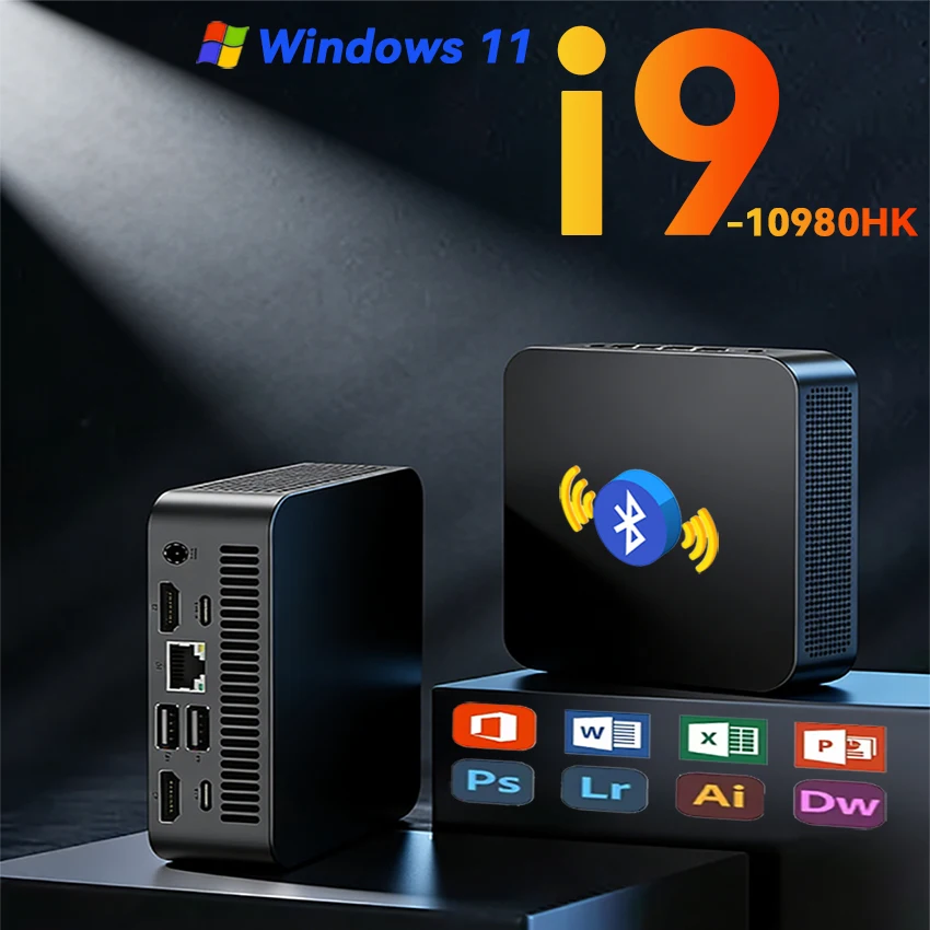 Tragbarer i9 Mini-PC Intel Core i9 10980HK Gaming Windows 11 Pro 32GB DDR4 1TB M.2 SSD WiFi 6 BT5.2 Mini-Desktop-Computer