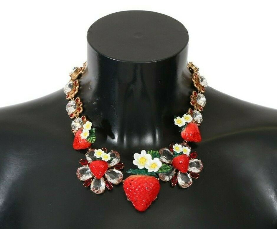Dolce & Gabbana Strawberry Crystal Floral Charm Flat Collier pour femmes
