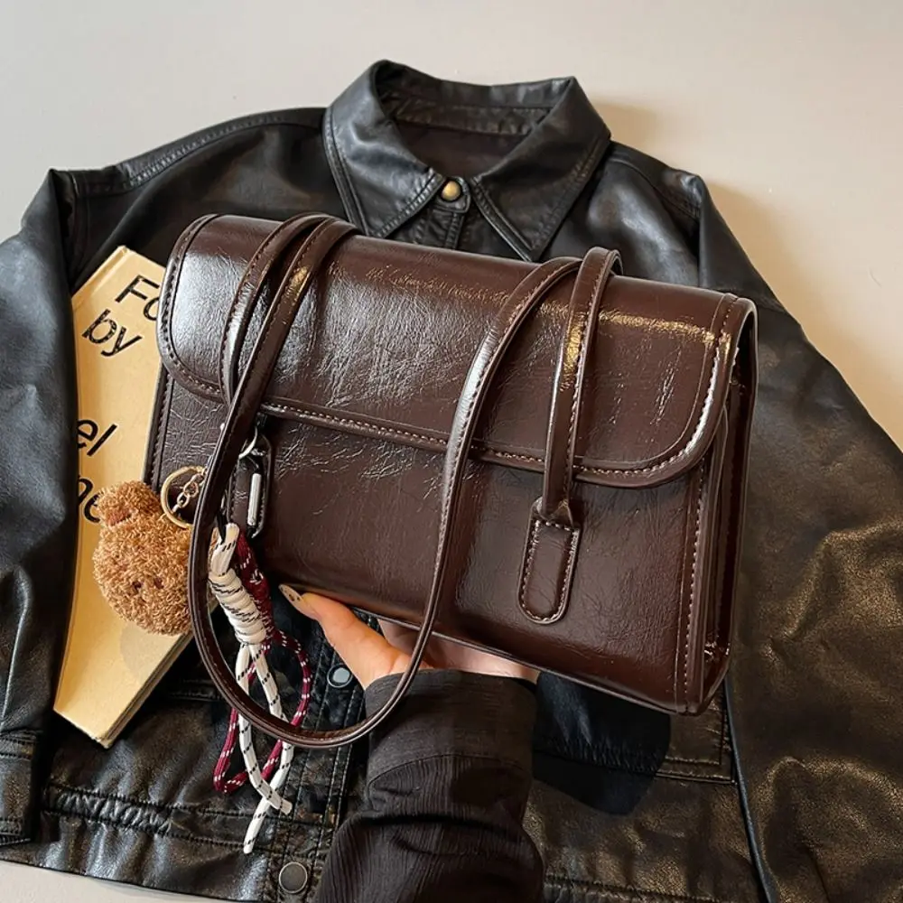 Y2K Trend Weiche PU-Leder Damen-Umhängetasche, große Kapazität, leichte Retro-Handtasche, quadratische Form, Unterarmtasche für Damen Image