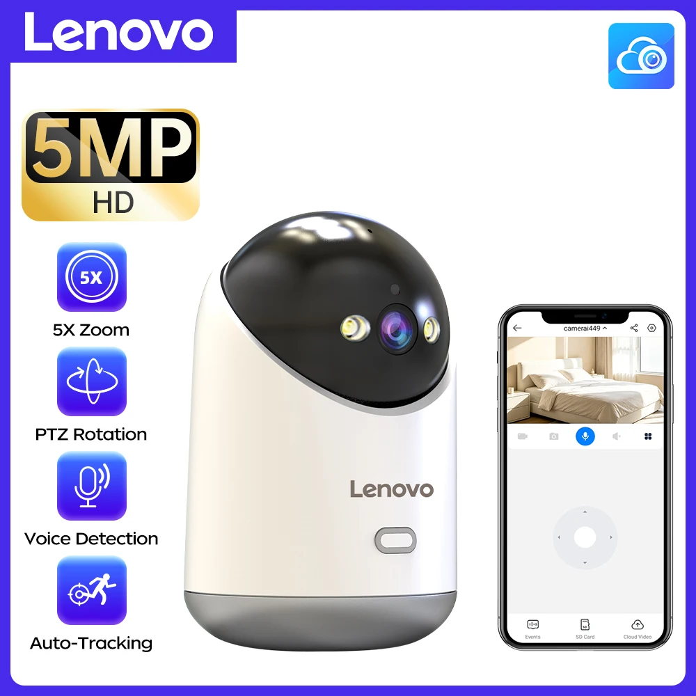 Lenovo 5MP HD IP-Kamera WLAN-Sicherheitskameras für Zuhause PTZ Bewegungserkennung 2-Wege-Audio für Baby-/Haustierüberwachung Überwachungskamera Image