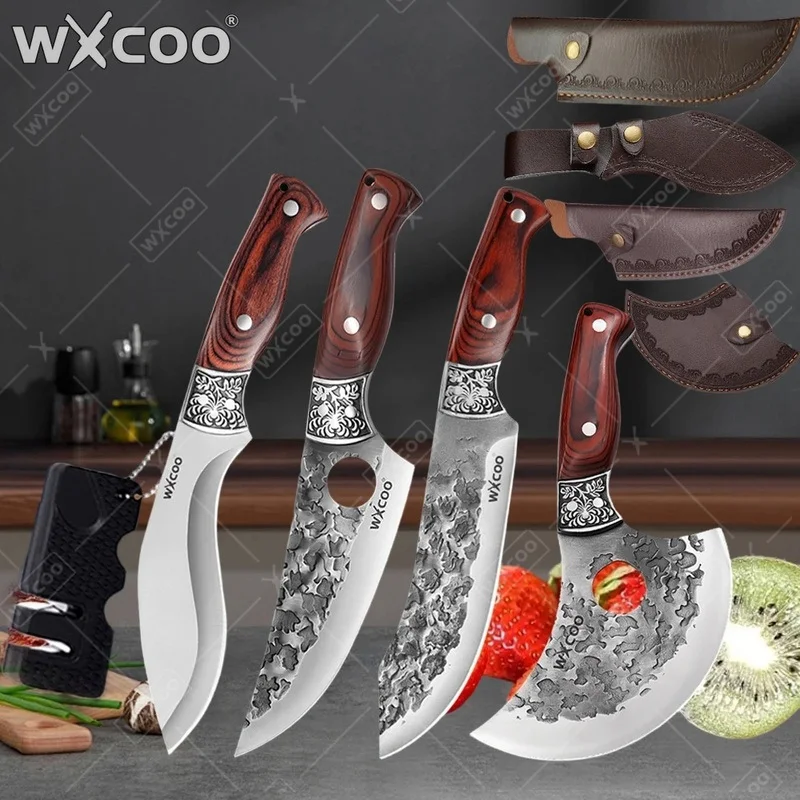 WXCOO Professionelles Schneidemesser Ausbeinmesser Edelstahl Küchenzubehör Metzger Handgeschmiedetes Fleischmesser BBQ Obst-Messer Image
