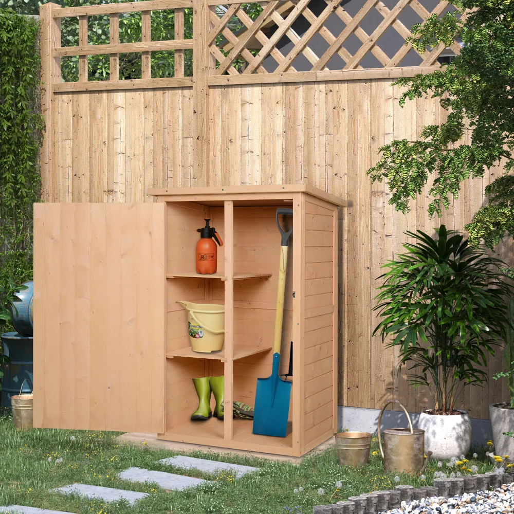 Abri de jardin, abri pour équipement de jardin avec étagères, abri de rangement pour jardin en bois de sapin naturel 75 x 56 x 115 cm