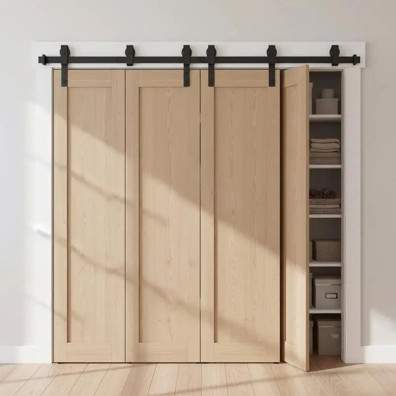 Schiebetürbeschlag-Set für Falttüren, 1320,8 mm, Robuster Einzelschienen-Montagesatz, Fließendes Gleiten, für 4 Türen 30,48 cm für Schrank, Wäscheraum, Tür nicht enthalten