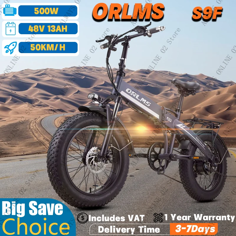 ORLMS S9F 500W Faltbares Elektrofahrrad 48V13AH Akku 20-Zoll-Reifen Federgabel Allterrain E-Bike für Erwachsene Stadt- und Vorstadt-Pendler Image