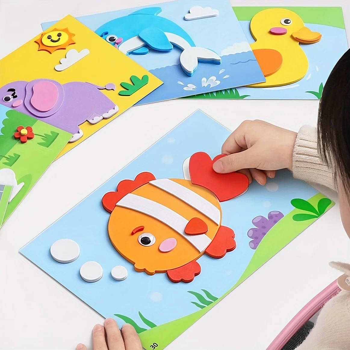 10 Stück Aufkleber für Kinder, EVA-Schaumstoff-Aufkleber, DIY-Handwerk, Eltern-Kind-Spiel, Cartoon, pädagogisches Tier-Lern-Aufkleber-Puzzle-Spielzeug Image