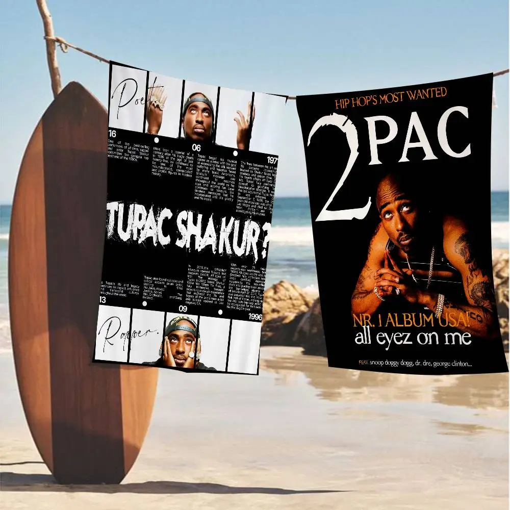 Pop Rap 2-PAC T-Tupac Badetuch, Mikrofaser, weich, wasserabsorbierend, atmungsaktiv, für Mädchen und Kinder, dekoratives Cartoon-Strandtuch Image