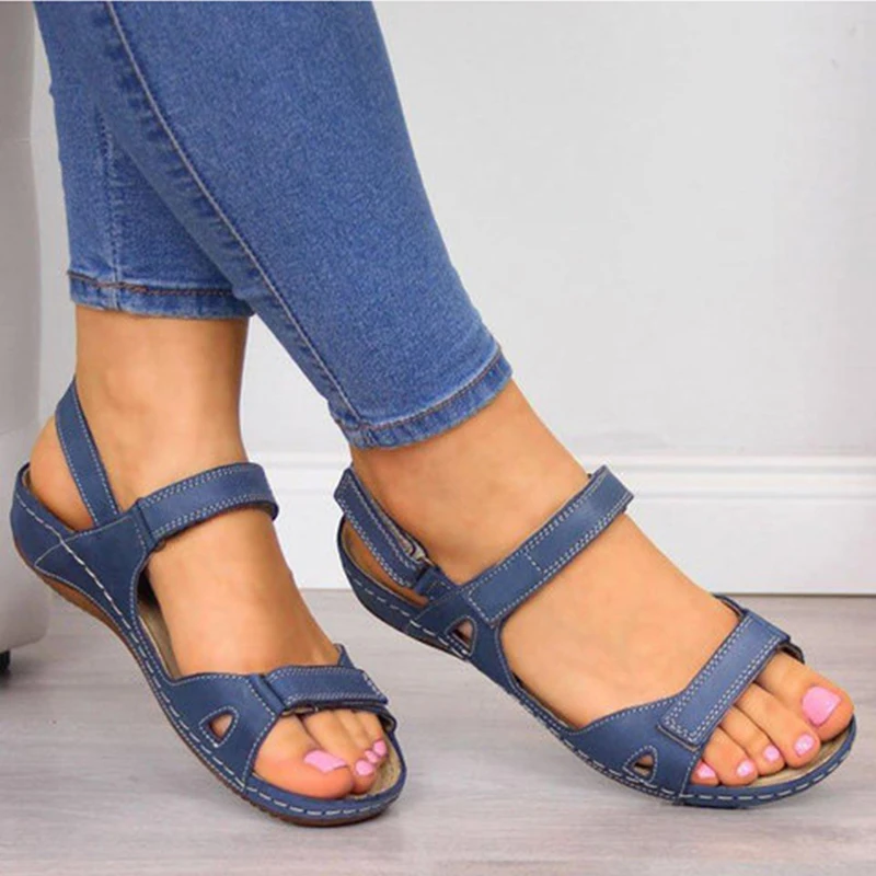 Plus Größe 35-43 Sommer Neue Frauen Sandalen Offene spitze Flache Schuhe Casual zapatos mujer Keil Low Heels Sandalen für Frauen WSH4452