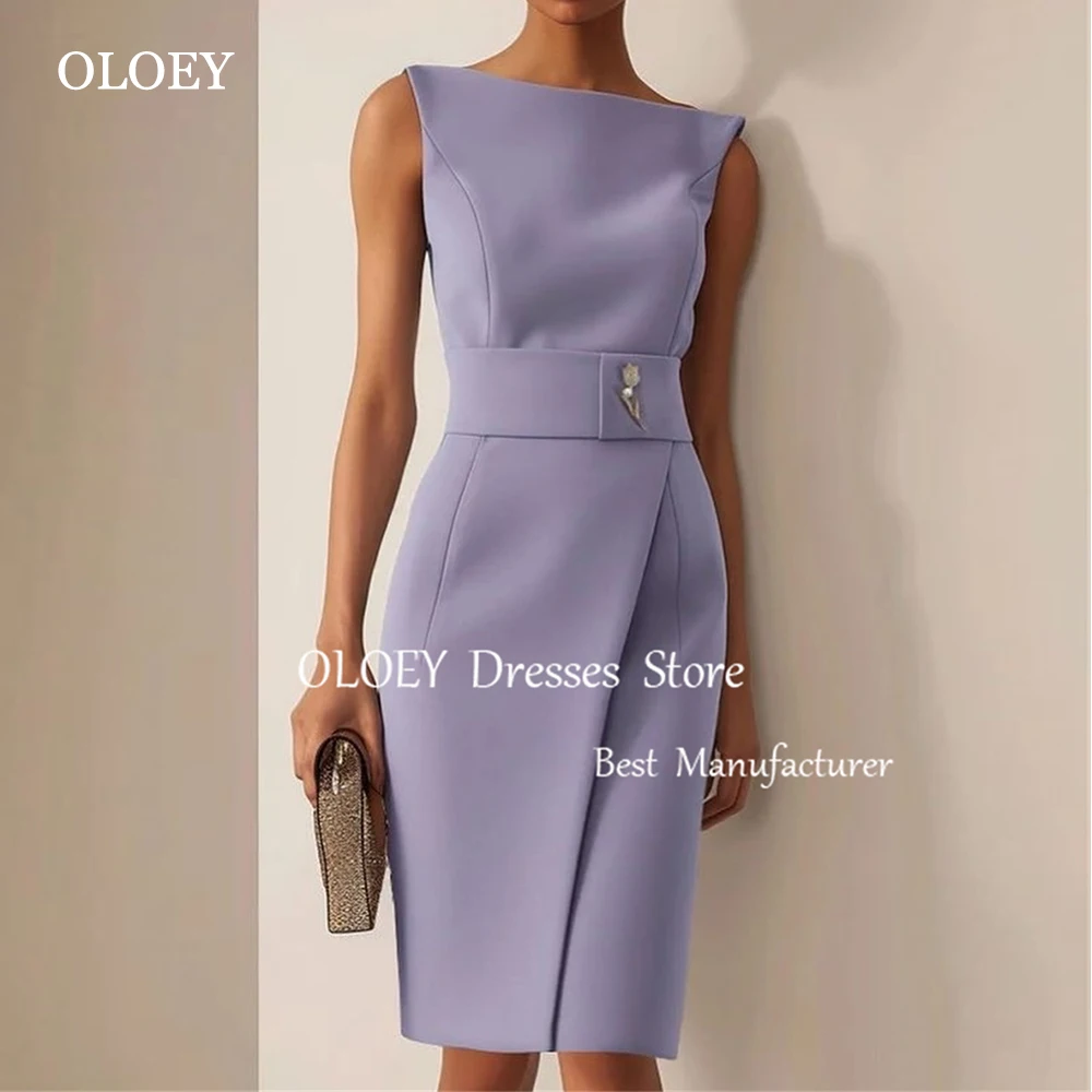 OLOEY Elegantes lila gerades formelles Abendkleid, ärmellos, knielang, Hochzeitskleid, U-Boot-Ausschnitt, Abendkleid, individuell gestaltet