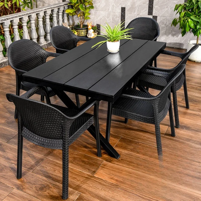 Outdoor tables and chairs courtyard leisure plastic wood villa terrace garden outdoor homestay yard waterproof imitation rattan