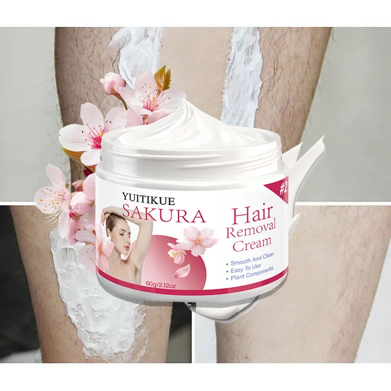 Yuitikue Sakura Haarentfernungscreme, 60g Sanfter Pflanzlicher Haarentferner für Glatte & Saubere Haut, Einfach Anzuwenden Image