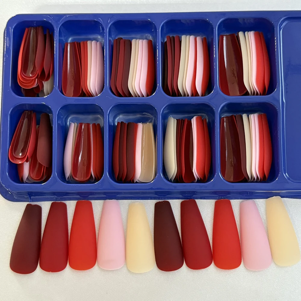5 Farben (120 Stück) Lange Ballett-Kunstnägel, matte, einfarbige, rote, nude, pinke Press-On-Nägel, vollflächige künstliche Nagelverlängerungsspitzen