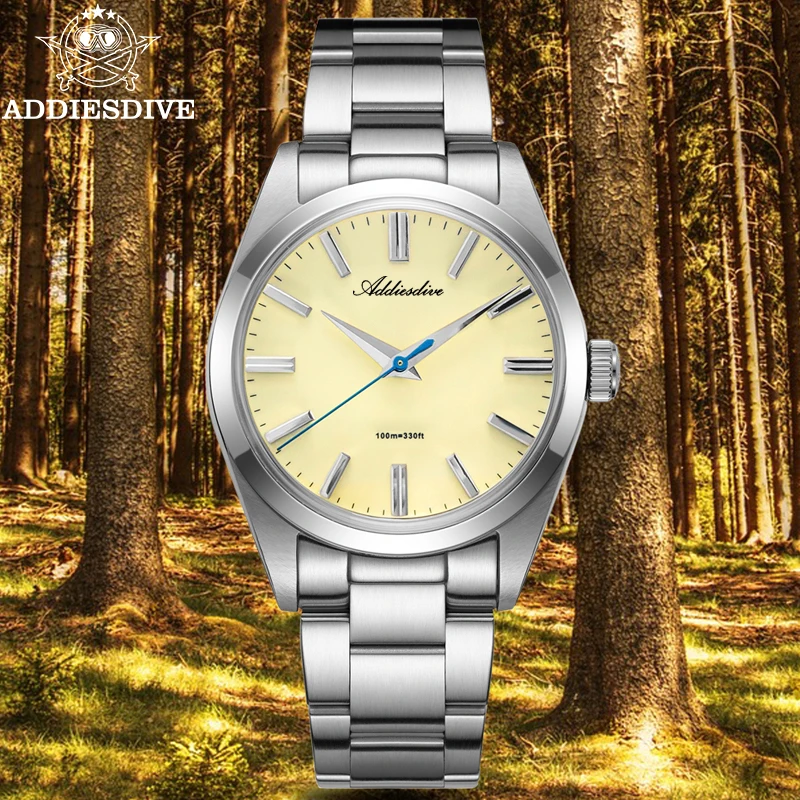ADDIESDIVE Luxus Herren Quarzuhr Saphir Blase Spiegel Glas Edelstahl Armbanduhr 100 m Wasserdichte Analoguhr AD2026 Image