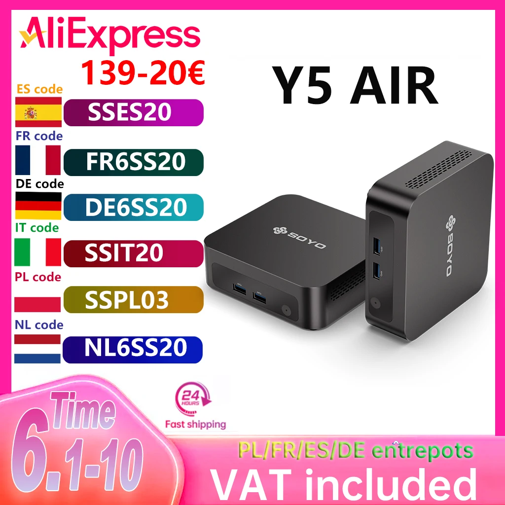 SOYO Mini-PC Y5AIR, Prozessor Intel i5 4250U, 8 GB Arbeitsspeicher, Windows 11 Pro, WLAN und Bluetooth, Desktop-Computer Mini-PC. Image