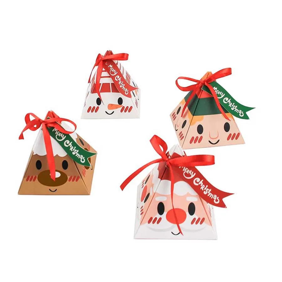 24PCS neues Design heiß verkauft kleine Weihnachtsdreieck-Geschenkverpackungsbox aus Papier für Süßigkeiten mit Etikett und Band Image
