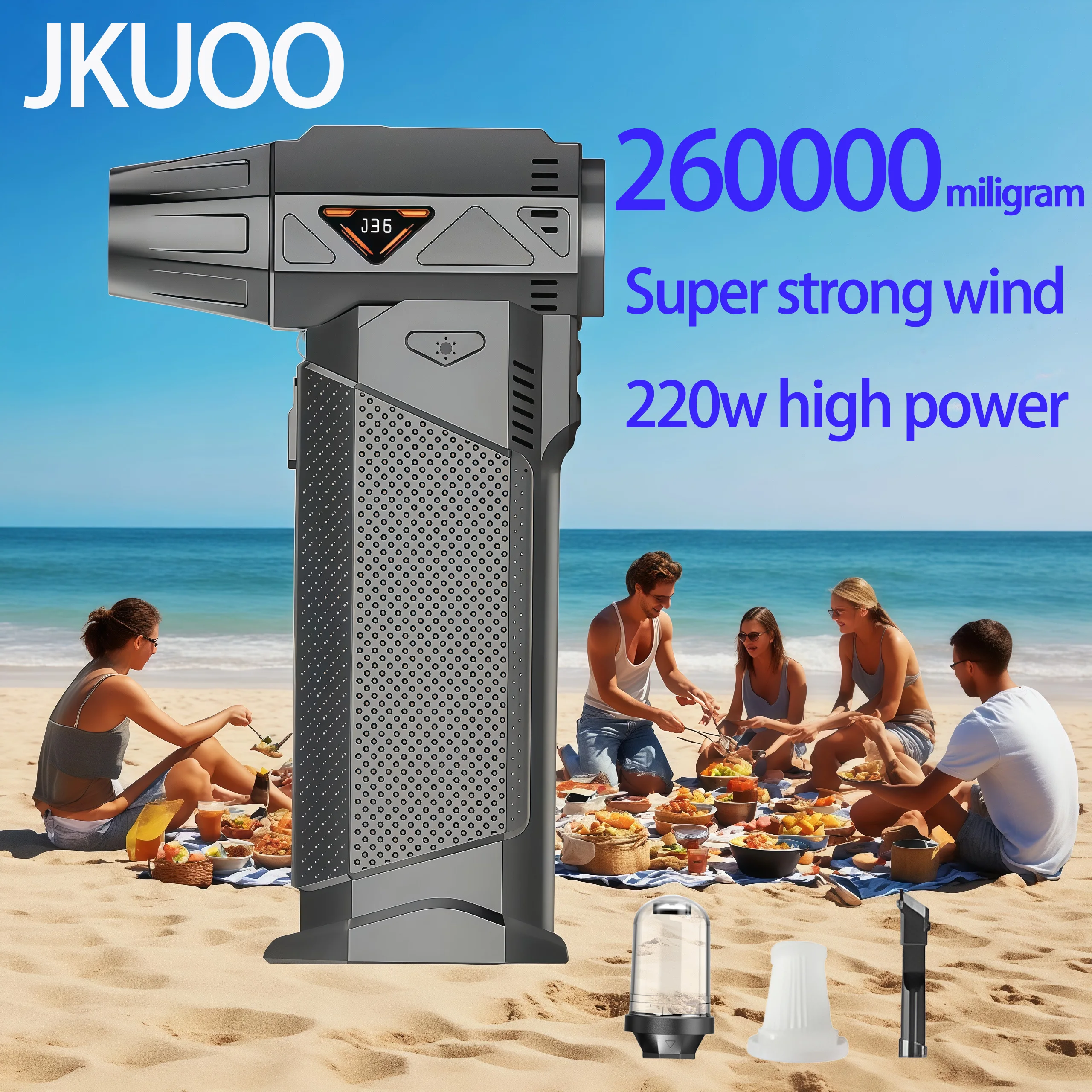 JKUOO Turboventilator – 53 m/s bürstenloser Motor, 260 g Abtrieb, Doppelfunktion, Saugschlag für Autoreinigung und Outdoor-Camping, stufenlose Geschwindigkeit