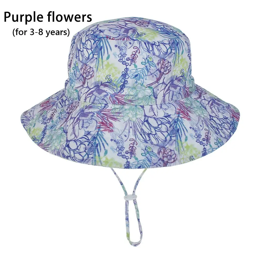 2 Stück Jungen Mädchen Kleinkind Nacken- und Ohrenschutz Breitkrempiger Schwimmhut Bucket Hat mit Verstellbarem Kinnriemen Strandkappe Sonnenhut Image