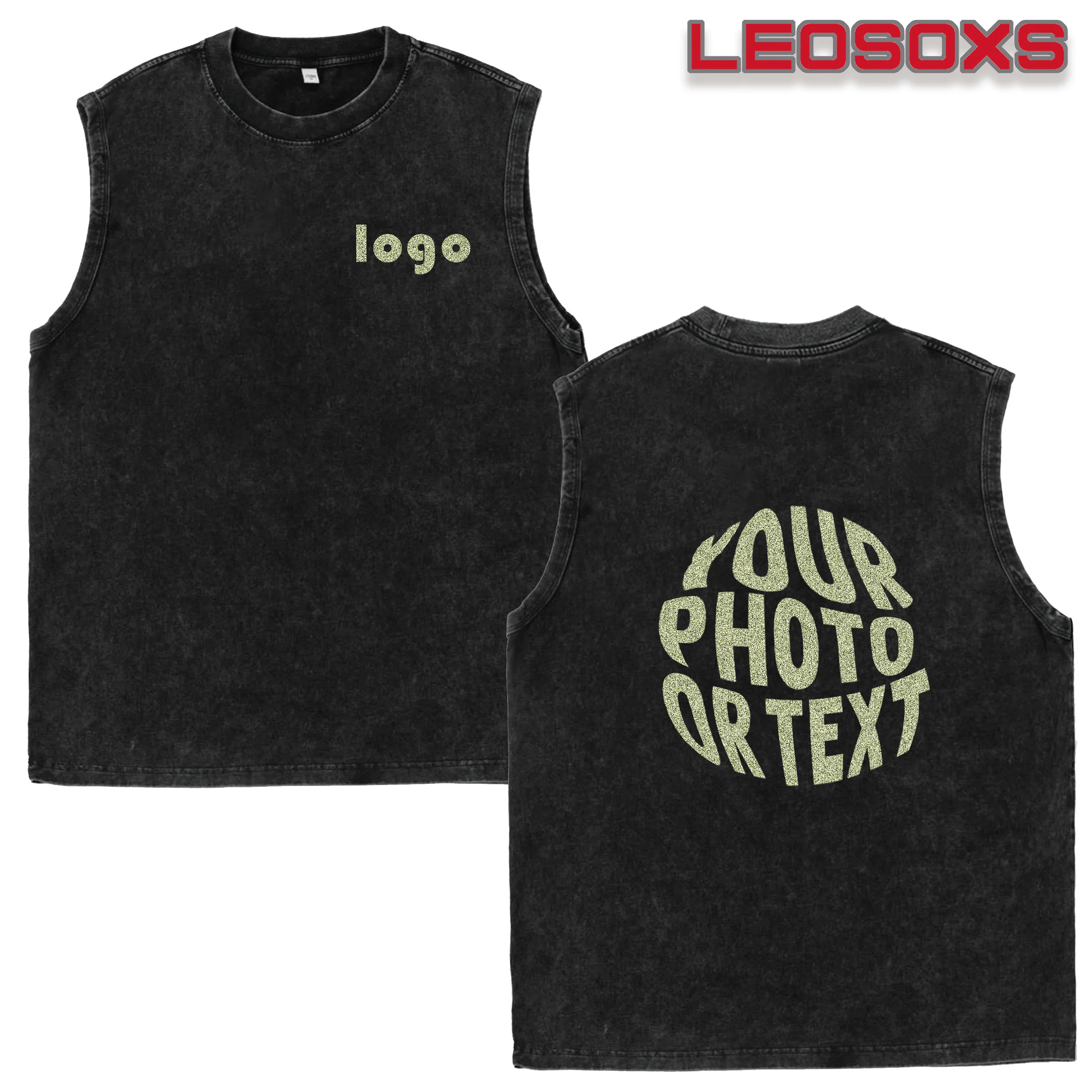 DIY Benutzerdefiniertes Logo Herren Gewaschenes Baumwoll-Sport-Tanktop, Fitness-T-Shirt, Ärmelloses Laufshirt, Locker Sitzendes Kurzarm-T-Shirt für Strand und Fitnessstudio Image