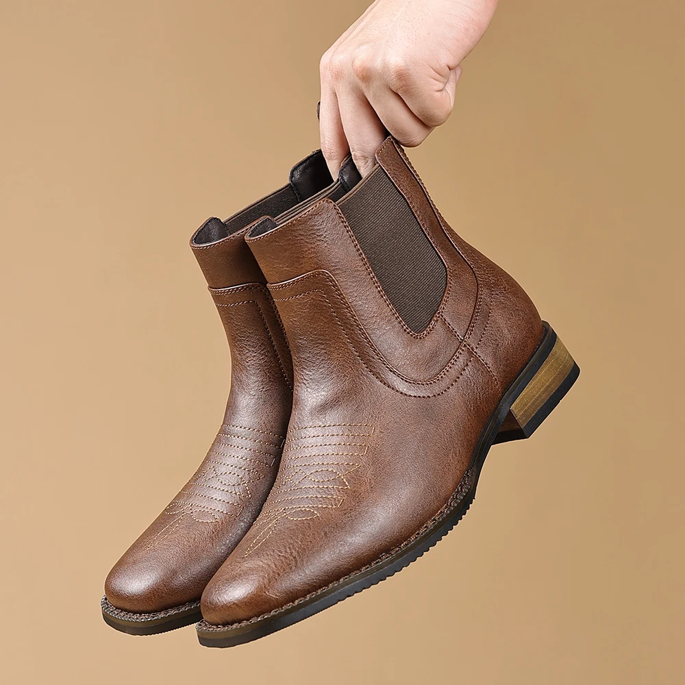 Retro Herren Chelsea Boots in Schwarz-Braun Englischer Stil Slip-on Rutschfeste Business Casual Kurze Stiefel Hochwertige Stiefel
