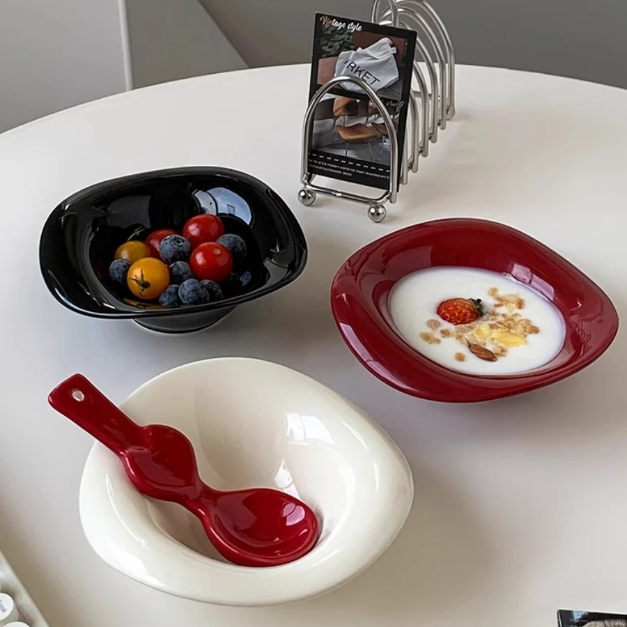 Handmade Ceramic Dessert Bowl Solid Color Yogurt Bowl Household High-value Tableware Fruit Salad Breakfast Oat Yogurt Bowl