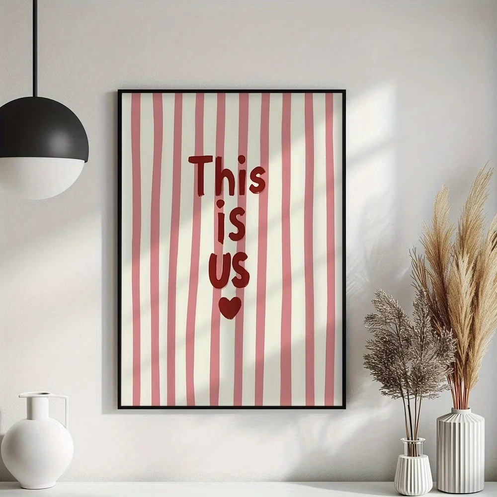 Moderner, Retro-Wandkunstdruck mit Zitat „This Is Us“ und rosa Streifen, Leinwandgemälde, Poster, Bild für Schlafzimmer, Wohnzimmer, Heimdekoration Image