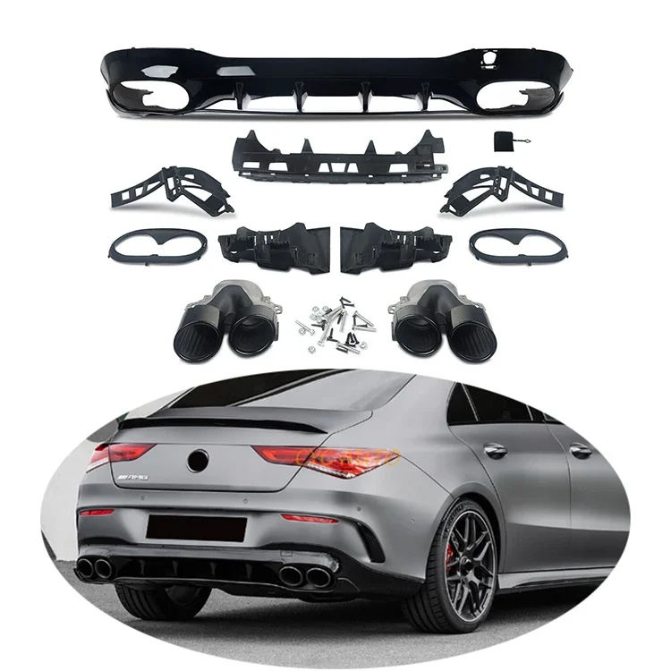 ABS-Bodykit CLA45 AMG Glänzend schwarzer Heckstoßstangen-Diffusor mit Spitzen für Mercedes Benz CLA-Klasse W118 C118 2019 2020 2021 2022+ Image