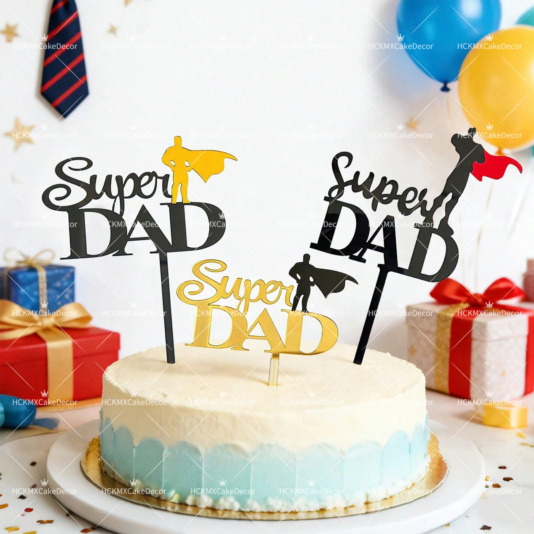 3-teiliger Super Dad Acryl-Kuchenaufsatz Vatertag Kuchendekoration Superhelden-Papa Themenparty-Zubehör Image