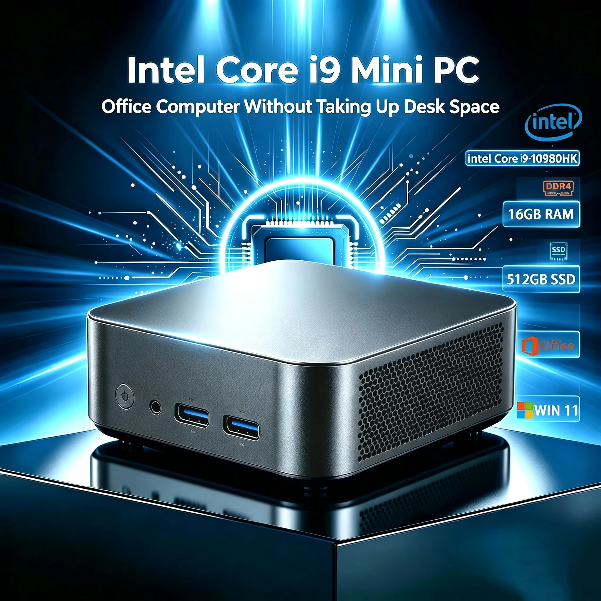 Mini ordinateur de bureau 4K HD, Intel Core I9 10980HK, 16 Go DDR4, 1/2 To SSD, PC Windows 11, carte graphique UHD, PC de poche 4K HD