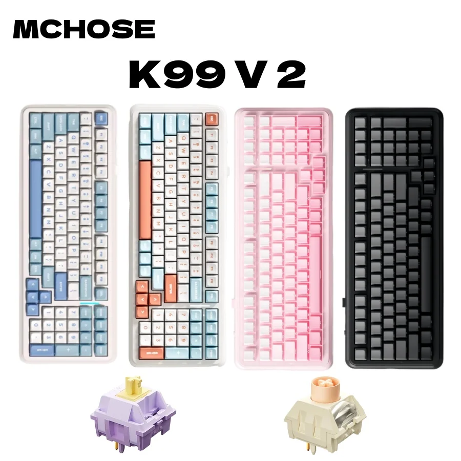 MCHOSE K99 Kabellose Gaming-Tastatur, 98 % Dichtung, Hot-Swap-fähige mechanische Tastatur, maßgeschneidert, BT5.0/USB-C/2,4 GHz, cremig, 6000 mAh Image