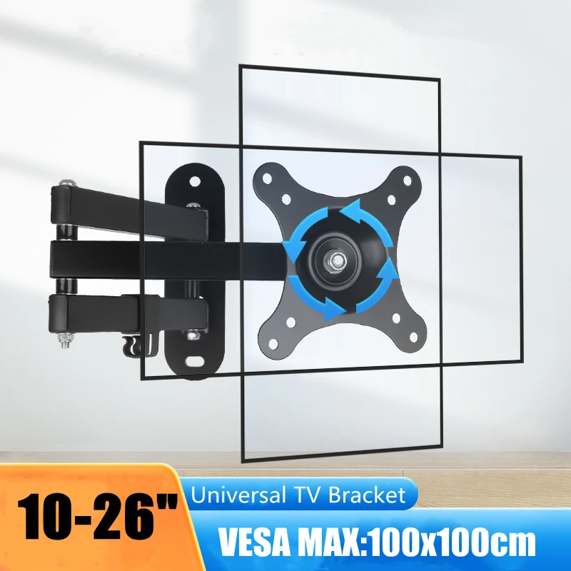 Verstellbare TV-Halterungen, Wandhalterung, unterstützt 10–26 Zoll LED/LCD-Fernseher, hält bis zu 15 kg, VESA 100 x 100, Heim- und Büro-TV-Ständer