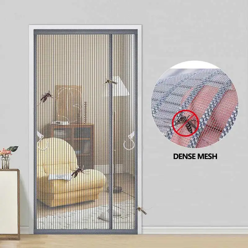 Magnetischer, gestreifter, mückensicherer Türvorhang für das Schlafzimmer, seitlich öffnend, dichtes Netz, ohne Bohren, einfache Installation, abnehmbar, waschbar Image