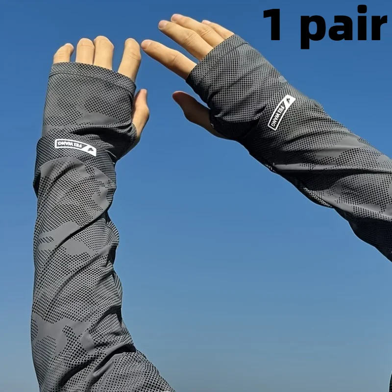 1 Paar Eisseiden-Armstulpen mit lockerer Passform, kühlende UV-Schutz-Armbezüge für den Sommer, verlängerte Ärmel für Angeln und Outdoor-Sportarten Image