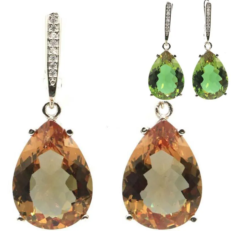 Kaufen Sie 4 und erhalten Sie 1 gratis 35 x 13 mm Schmuckset Tropfen Zultanit Farbwechsel Alexandrite Topas CZ Damen Hochzeit Silber Ohrringe Anhänger Image