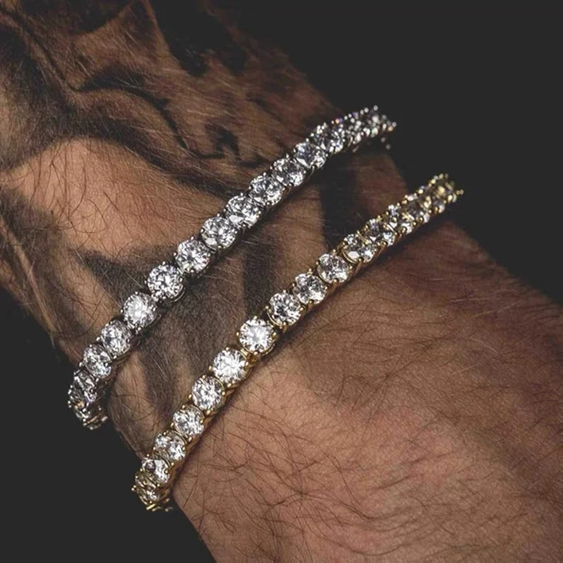 Hiphop Tennis Armband Homme Iced Out 3/4/5mm Zirkonia Herren Kristall Kette auf Der Hand Hip-hop Streetwear Schmuck Männlich H086 Image