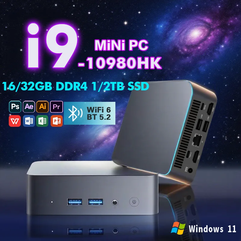 NEW Core i9-10980HK Portable Mini PC Computer Windows 11 16GB/32GB DDR4 1/2TB SSD Gaming Computer WiFi 6 USB office Desktop
