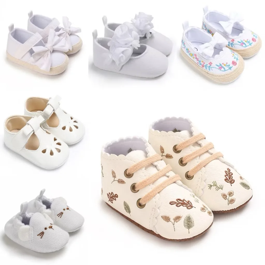 Frühlings- und Sommer-Babyschuhe in Weiß für Taufe und Laufen, 0-12 Monate, Bequeme Kleinkinderschuhe