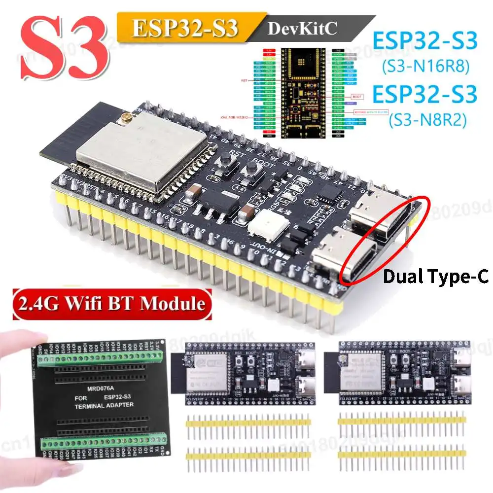 ESP32 S3 Entwicklungsboard ESP32-S3-DevKitC-1 Bluetooth 2.4G Wifi Modul für Arduino 8 MB PSRAM 16 MB FLASH N16R8 Dual Typ-C Image